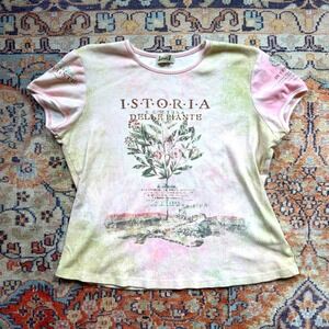 Y2k Vintage Graphic Baby Tee Pink Green Tie Dye T-Shirt Beaded Medium USA